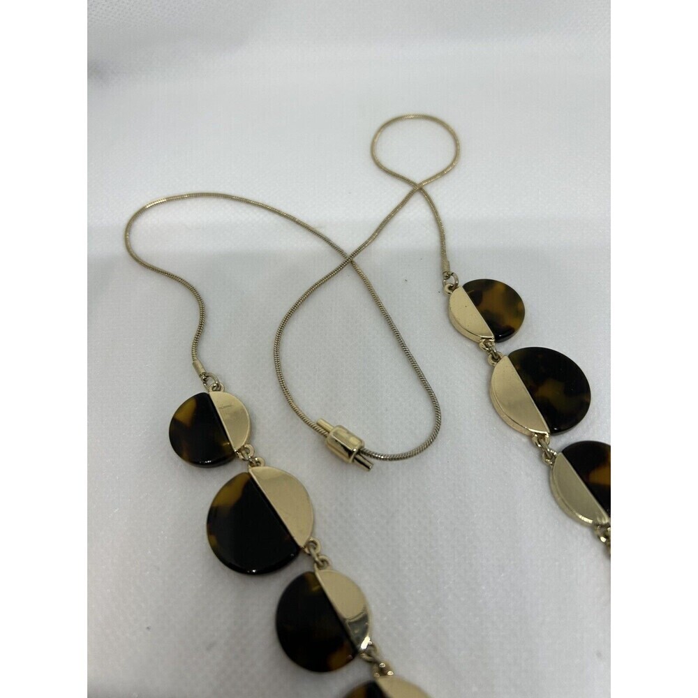 J. Crew Faux Tortoise Statement Necklace Shell Black Clear Lariat Clasp - Picture 2 of 3